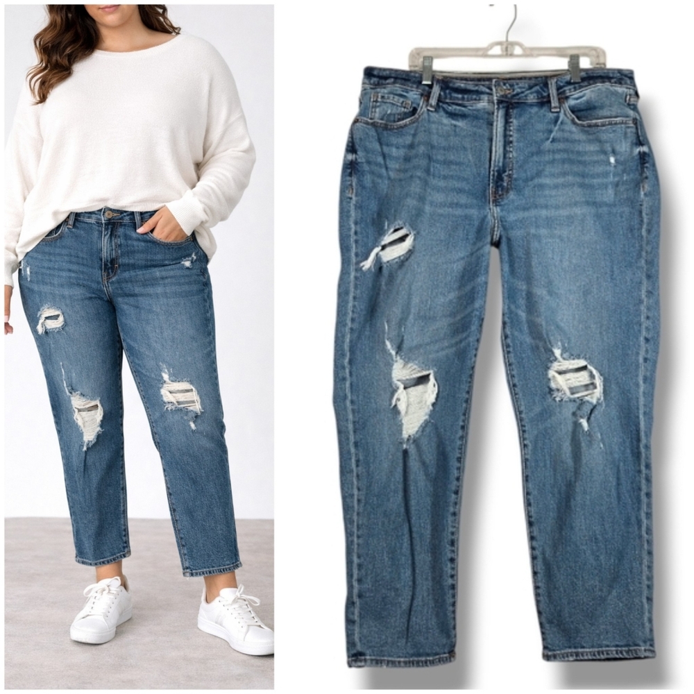 Old Navy High Rise OG Straight Jean Distressed Secret Smooth Pocket Size 18 - Picture 2 of 13